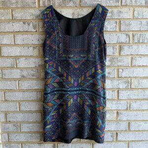Tribal Femme Sleeveless Round Neck 100% Cotton Multicolor Geo Dress Size 6